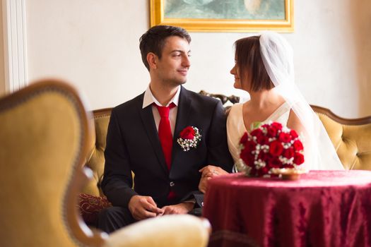 Bride and groom. Portrait of a loving wedding couple.