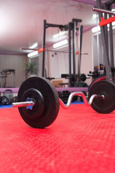 Healthy lifestyle symbol. Sports stock set in gym hall