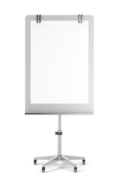 Front view of blank flip chart on white background