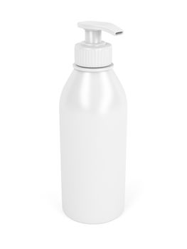 White plastic bottle with pump, used for liquid soap, shampoo and etc.