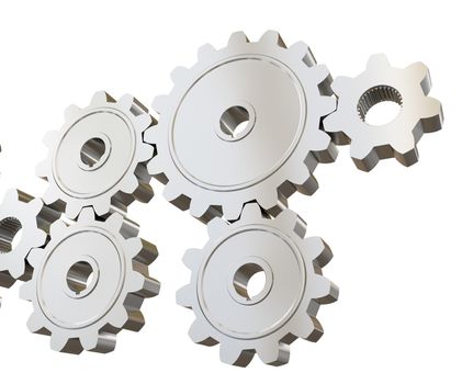 Set of mechanical gears isolated on white background, closeup
