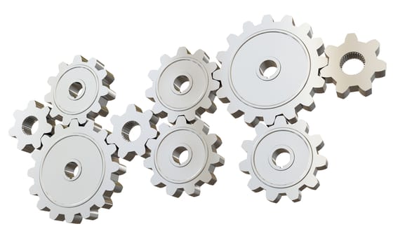 Set of mechanical gears isolated on white background, closeup