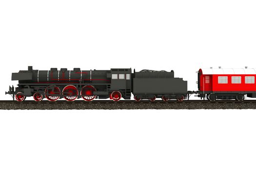 Steam Train Illustration Isolated on White. Aged Steam Locomotive.