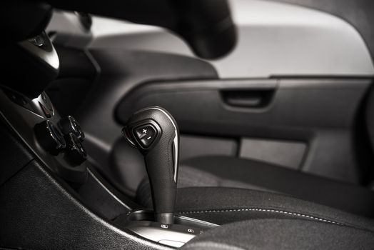 Modern Car Interior Side View. Automatic Transmission Stick.