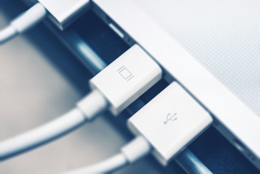 Thunderbolt Display Laptop Connection with USB and Power Cable.