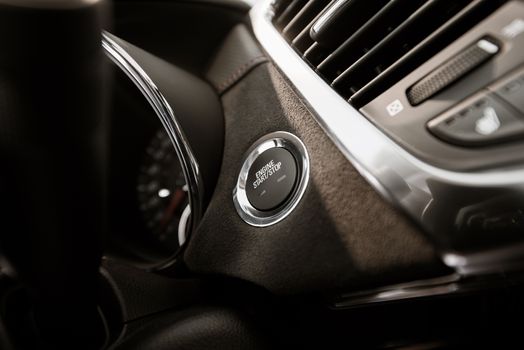 Modern Car Ignition Button Closeup, Modern Car Driving.