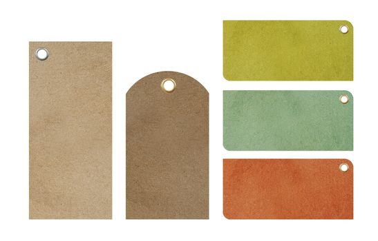 Paper Blank Price Tags Isolated. Five Blank Colorful Tags To Choose From.