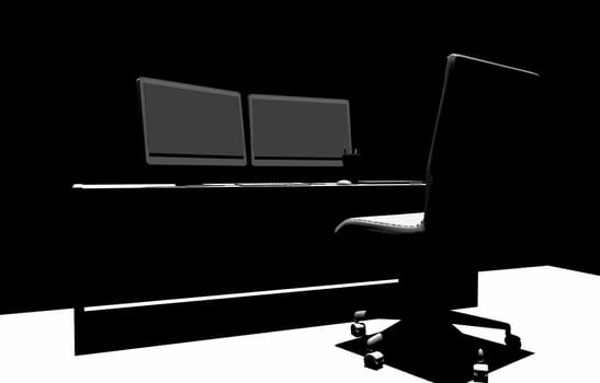 Designer Desk 3D Silhouette Illustration. Desk Concept