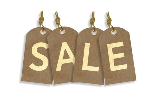 Sale Tags Isolated on White. Old Vintage Paper Tags Creating Word Sale.