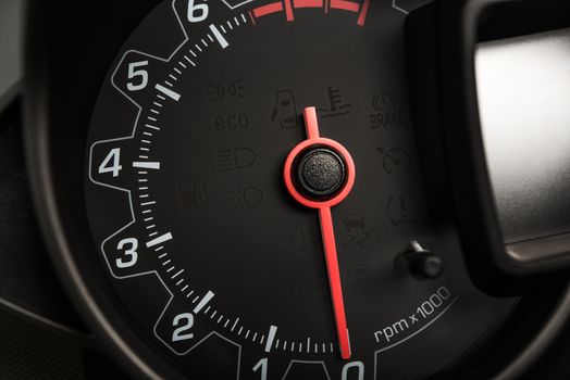 Modern Gas Fuel Car Tachometer RPM Meter Closeup
