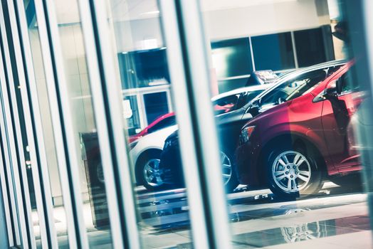 Car Dealer Window Shopping. Dealer Cars Stock. Showroom Exposition. 
