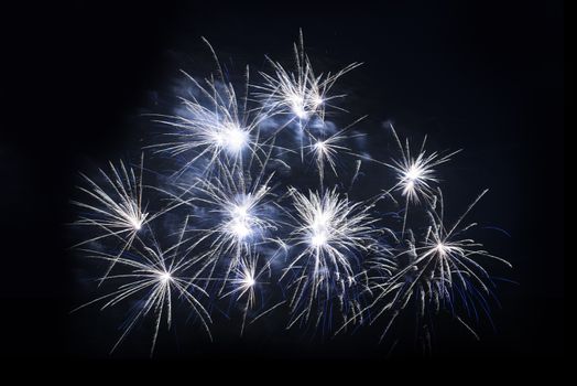 Fireworks Show. Fireworks Explosions on Black.