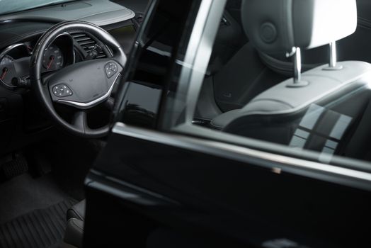 Modern Car Studio Photo. Car Side View and Interior. Driver Side.