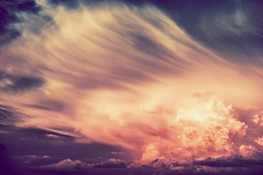 Scenic Sunset Storm. Scenic Stormy Cloudscape Photo Background