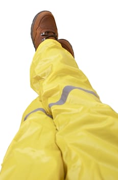 Worker Legs Isolated on White. Resting Legs. Labor Concept.