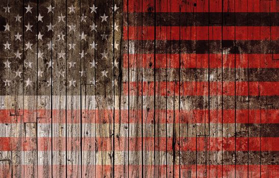 American Flag Painted on Wood High Resolution Background.