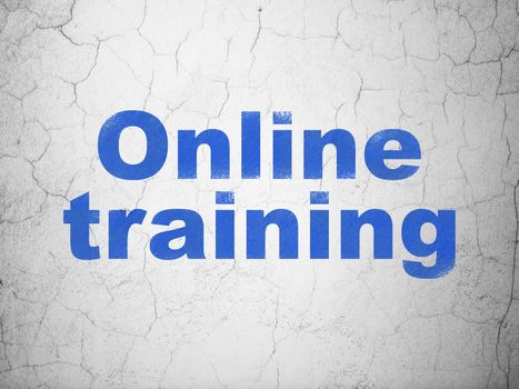 Education concept: Blue Online Training on textured concrete wall background