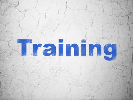 Learning concept: Blue Training on textured concrete wall background