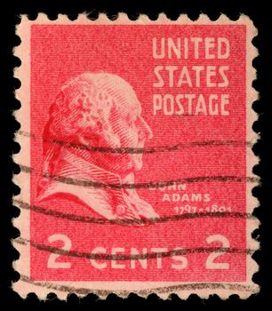 Stamp printed in USA, shows President of the United States, John Adams, circa 1938