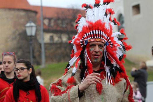 Carnival parade on Shrove Saturday. Carnival masks from Croatia.They banish away the winter. Zagreb, Croatia February 02, 2013.