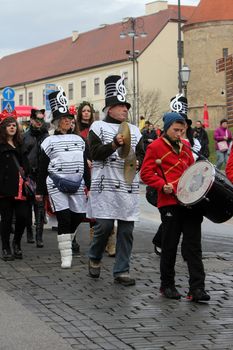 Carnival parade on Shrove Saturday. Carnival masks from Croatia.They banish away the winter. Zagreb, Croatia February 02, 2013.