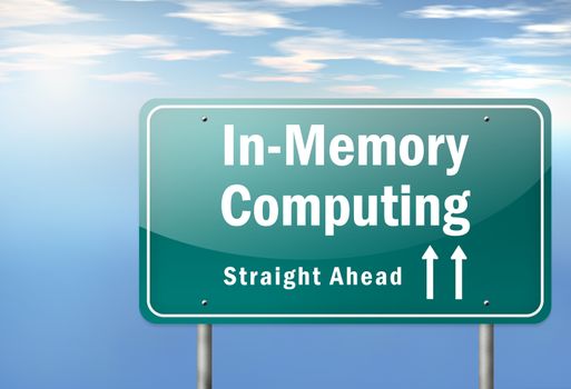 Highway Signpost with In-Memory Computing wording