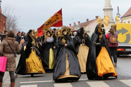 Carnival parade on Shrove Saturday. Carnival masks from Croatia.They banish away the winter. Zagreb, Croatia February 02, 2013.