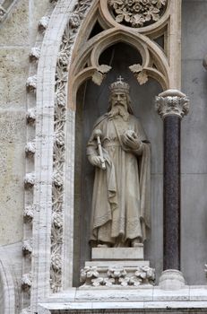 Statue of St. Stephen the king on the facade of the Zagreb Cathedral