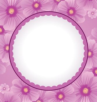 pink flowers background with white circle