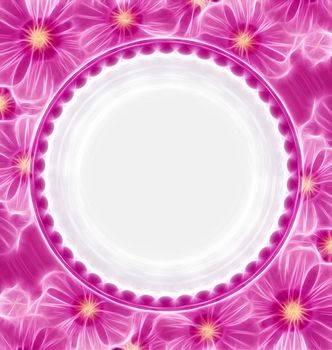pink flowers background with white circle