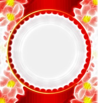 red flowers background with white circle