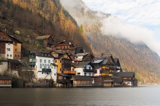 Historic houses at Lake Hallstatt, Alps, Austria