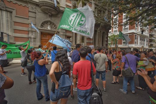 ARGENTINA, Buenos Aires: Demonstrators gather outside the Ministry of Culture in Buenos Aires, on January 28, 2016, to protest job cuts.State workers received news of layoffs in various public agencies. 
