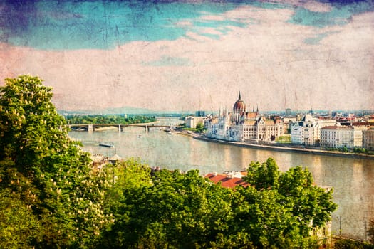 Danube river in Budapest city Hungary in springtime