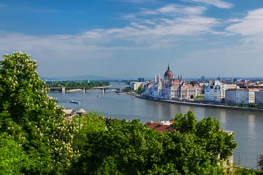 Danube river in Budapest city Hungary in springtime