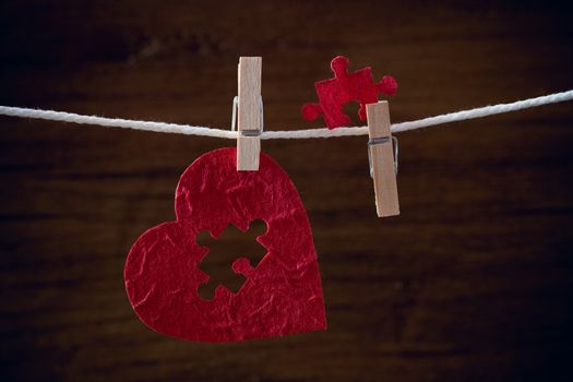 heart love jigsaw on cloth rope