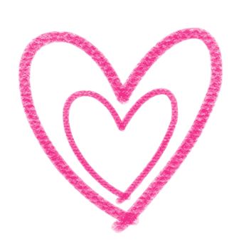 doodle hand drawn pink heart shaped on white background