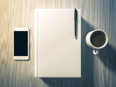 High angle view of a setting table of business workplace, shot in office, home work space