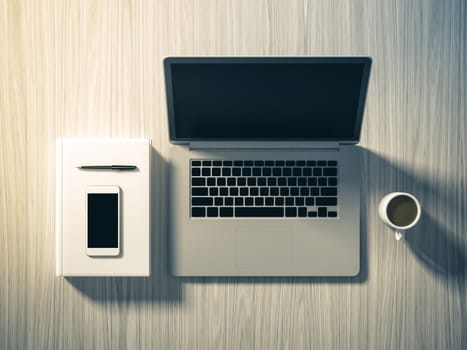 High angle view of a setting table of business workplace, shot in office, home work space