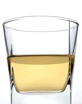 square  glass with rum on white background