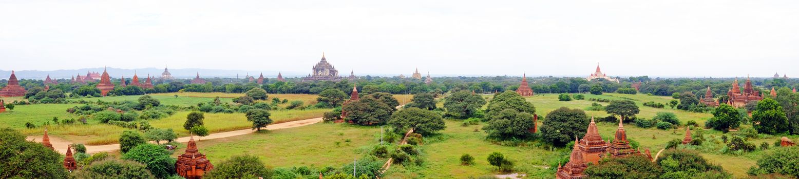 Scenic view of buddhist temples in Bagan , Myanmar

