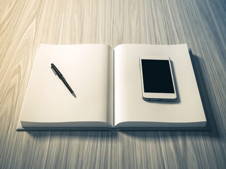 High angle view of a setting table of business workplace, shot in office, home work space