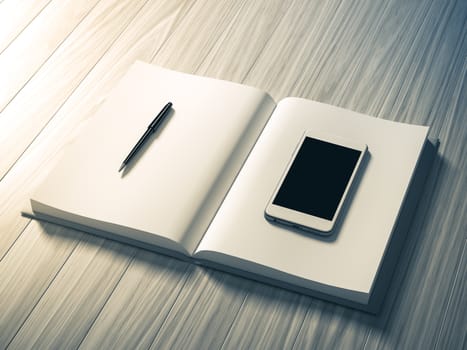 High angle view of a setting table of business workplace, shot in office, home work space