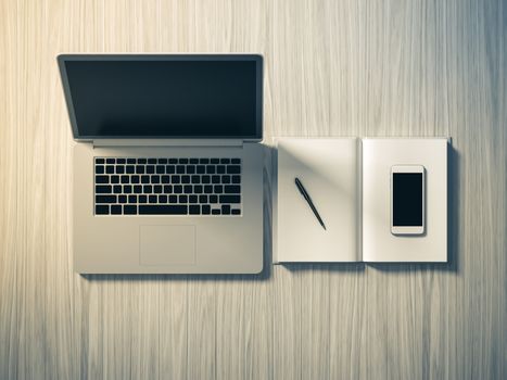 High angle view of a setting table of business workplace, shot in office, home work space