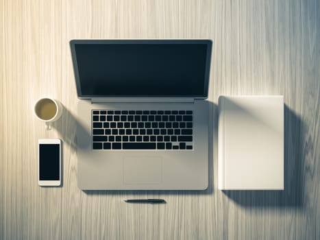 High angle view of a setting table of business workplace, shot in office, home work space