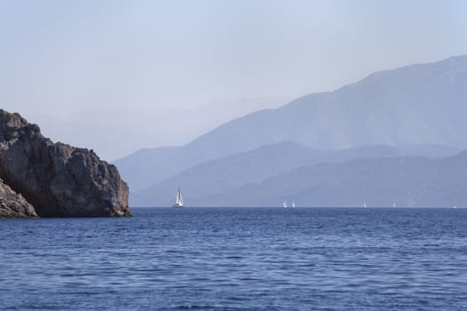 View of mountains in Turkey from the sea