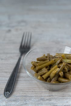Plate of the prepared green beans and fork