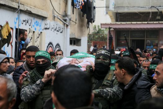 GAZA STRIP, Gaza City: Palestinian Hamas militants carry the body of one of the seven Hamas militants killed after a tunnel, built for fighting Israel, collapsed in the Gaza Strip, during their funeral in Gaza City on January 29, 2016.The Ezzedine Al-Qassam Brigades, Hamas's armed wing, said that four militants managed to escape after the collapse late on January 26 in the northeast of the strip.
