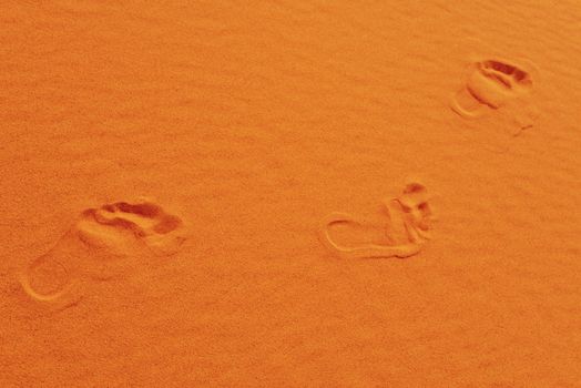 footsteps in Sahara in Morocco near Merzouga