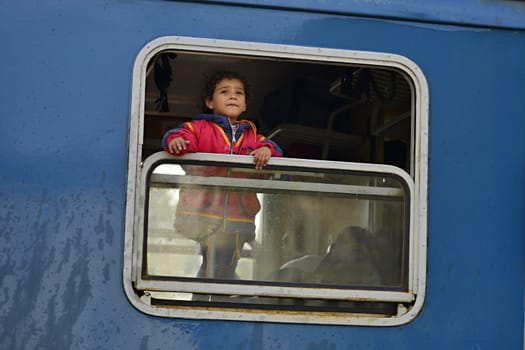 October 6,2015; Hegyeshalom in Hungary. Group of refugees leaving Hungary. They came to Hegyeshalom by train and then they leaving Hungary and go to Austria and then to Germany. Many of them escapes from home because of civil war. 